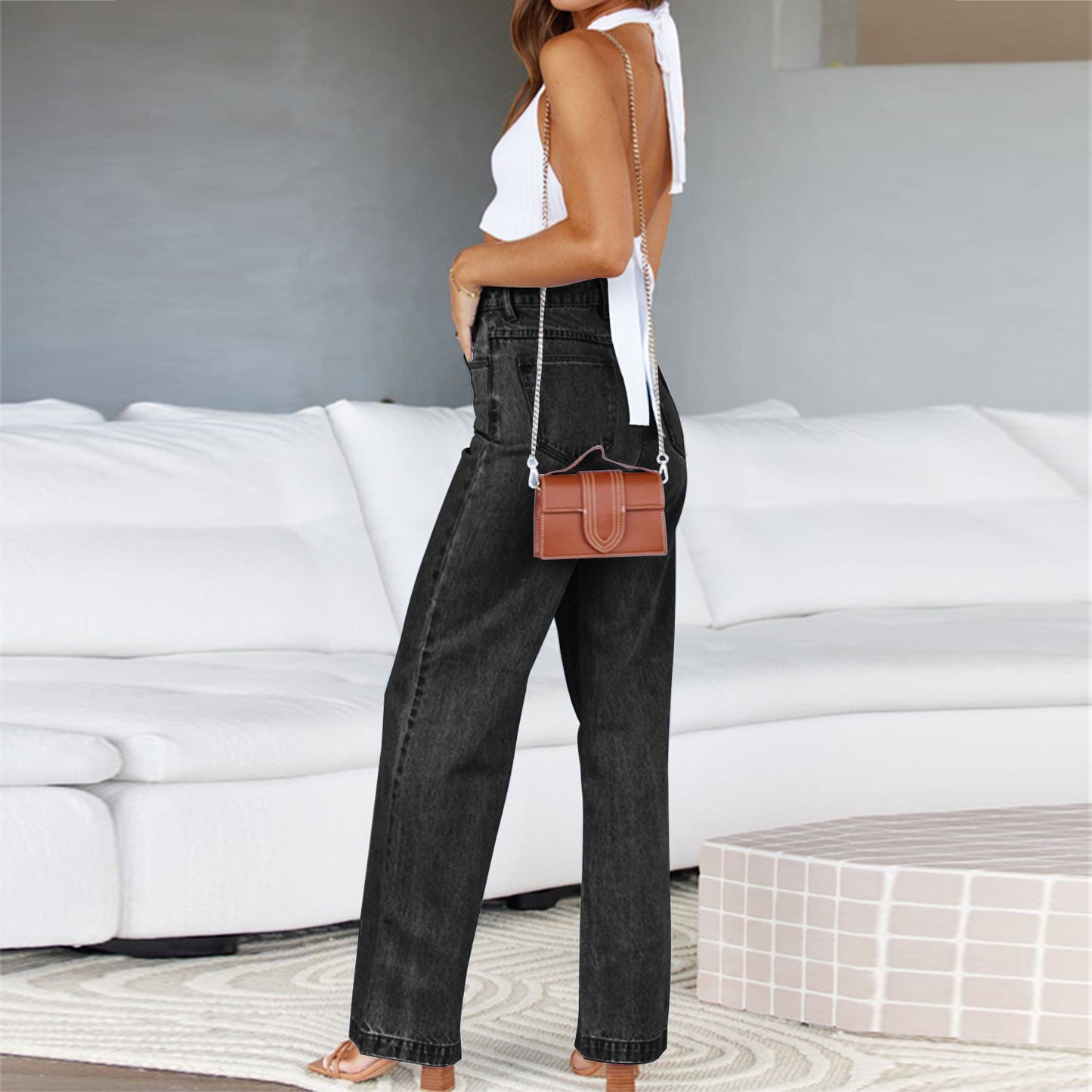 Mid Waisted Straight Leg Loose Lightweight Tummy Control Jeans