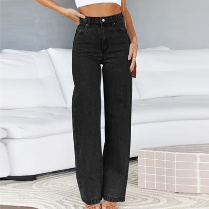 Mid Waisted Straight Leg Loose Lightweight Tummy Control Jeans