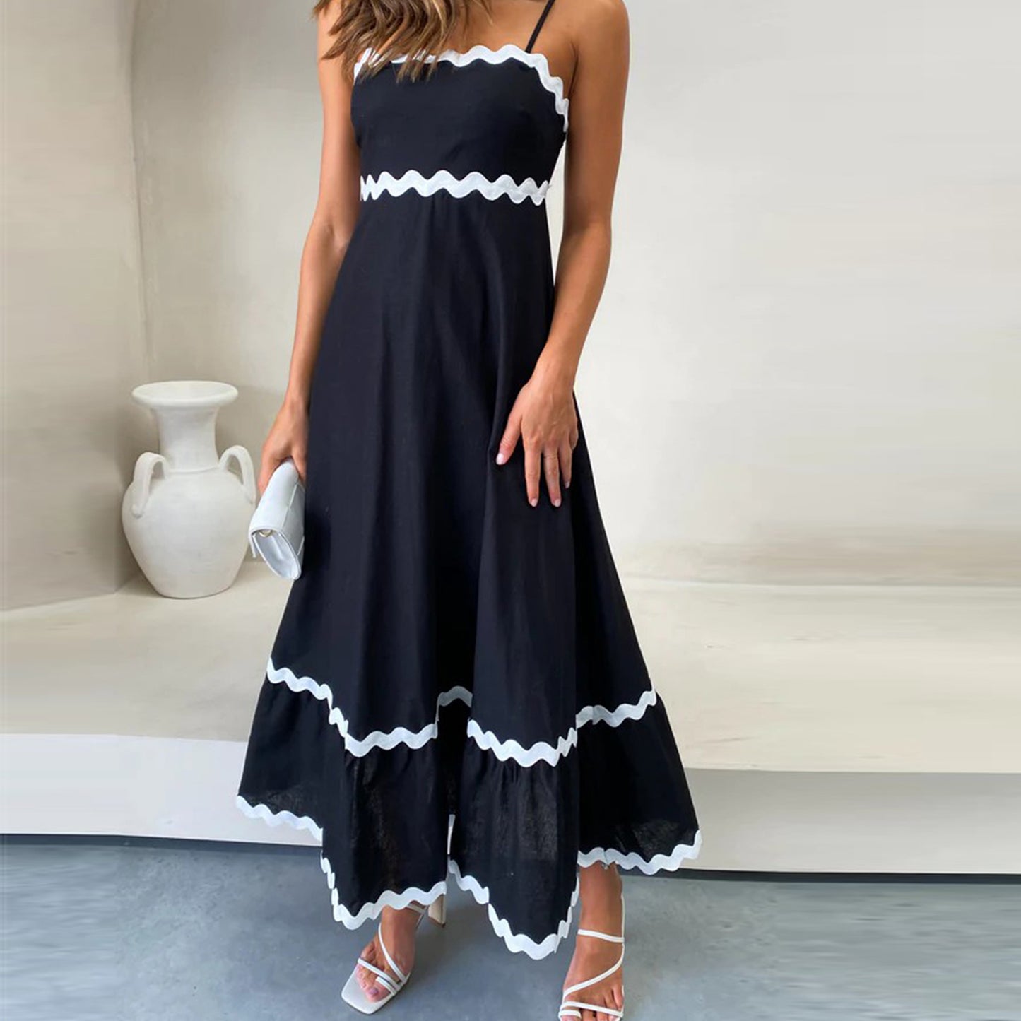 Women Summer 2024 Spaghetti Straps Boho Flowy Loose Midi Dress
