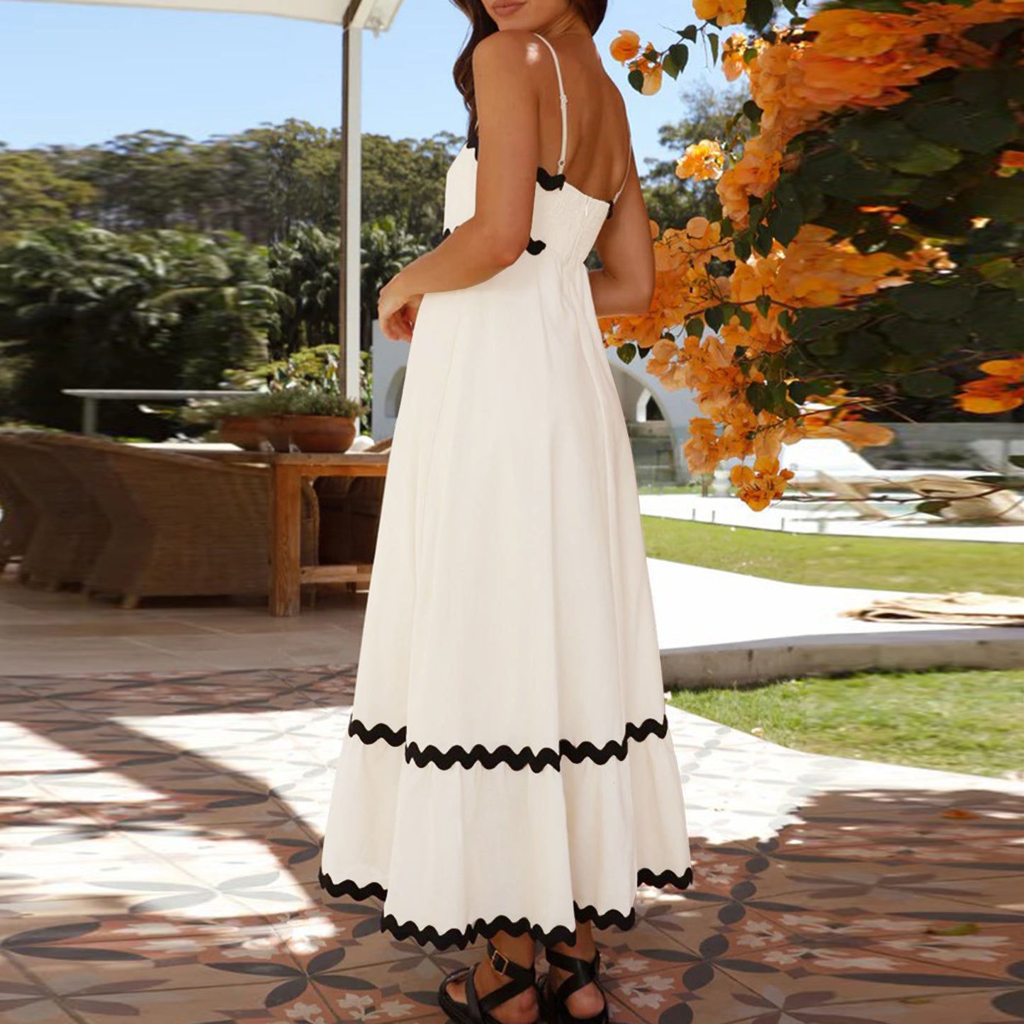 Women Summer 2024 Spaghetti Straps Boho Flowy Loose Midi Dress