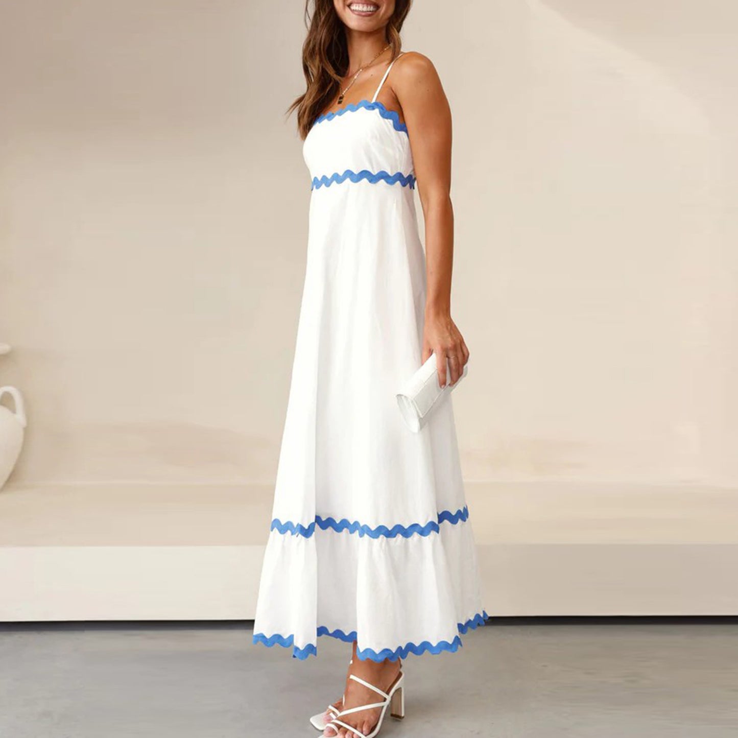 Women Summer 2024 Spaghetti Straps Boho Flowy Loose Midi Dress