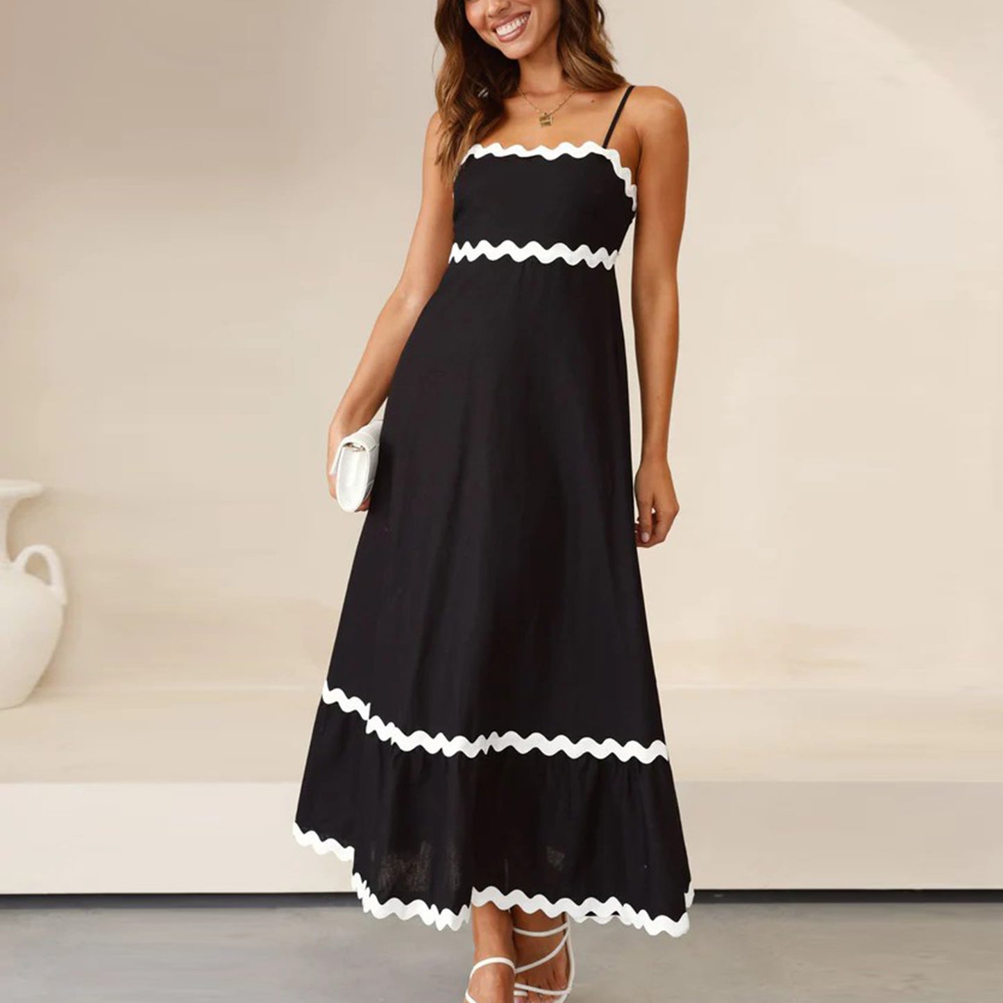 Women Summer 2024 Spaghetti Straps Boho Flowy Loose Midi Dress