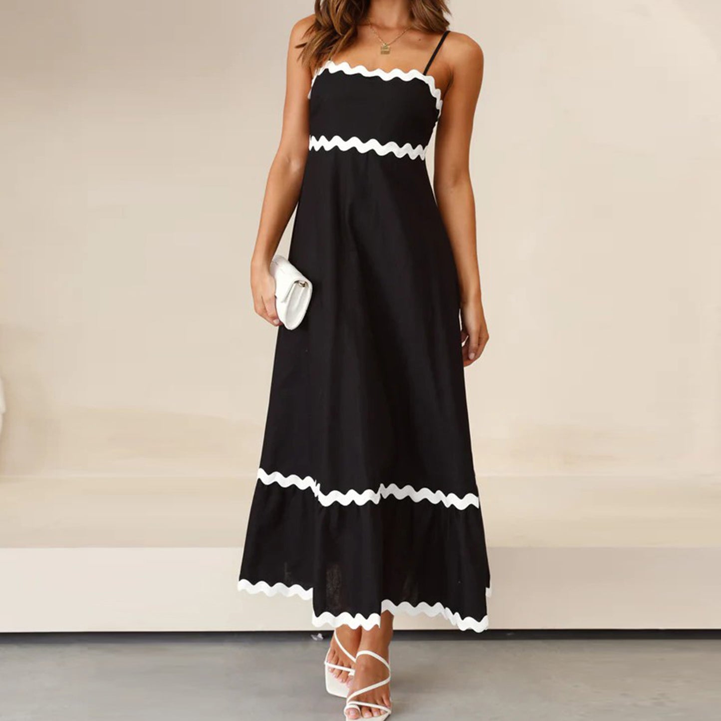 Women Summer 2024 Spaghetti Straps Boho Flowy Loose Midi Dress