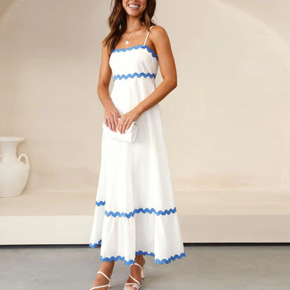 Women Summer 2024 Spaghetti Straps Boho Flowy Loose Midi Dress