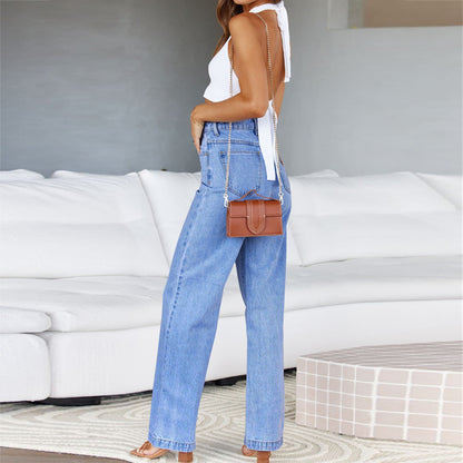 Mid Waisted Straight Leg Loose Lightweight Tummy Control Jeans