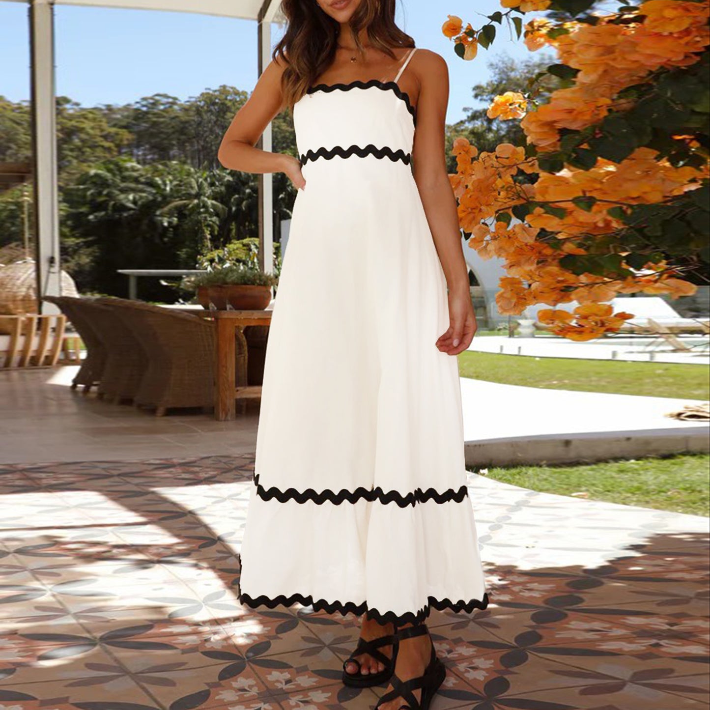 Women Summer 2024 Spaghetti Straps Boho Flowy Loose Midi Dress