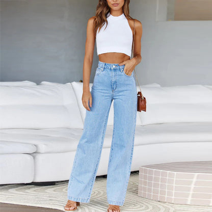 Mid Waisted Straight Leg Loose Lightweight Tummy Control Jeans