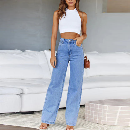 Mid Waisted Straight Leg Loose Lightweight Tummy Control Jeans