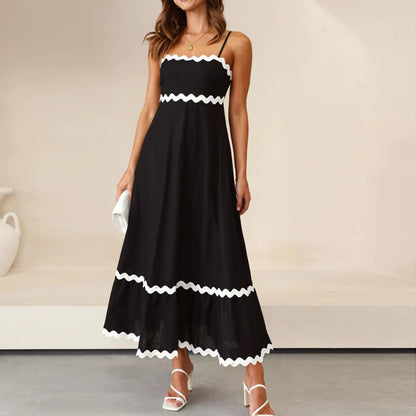 Women Summer 2024 Spaghetti Straps Boho Flowy Loose Midi Dress