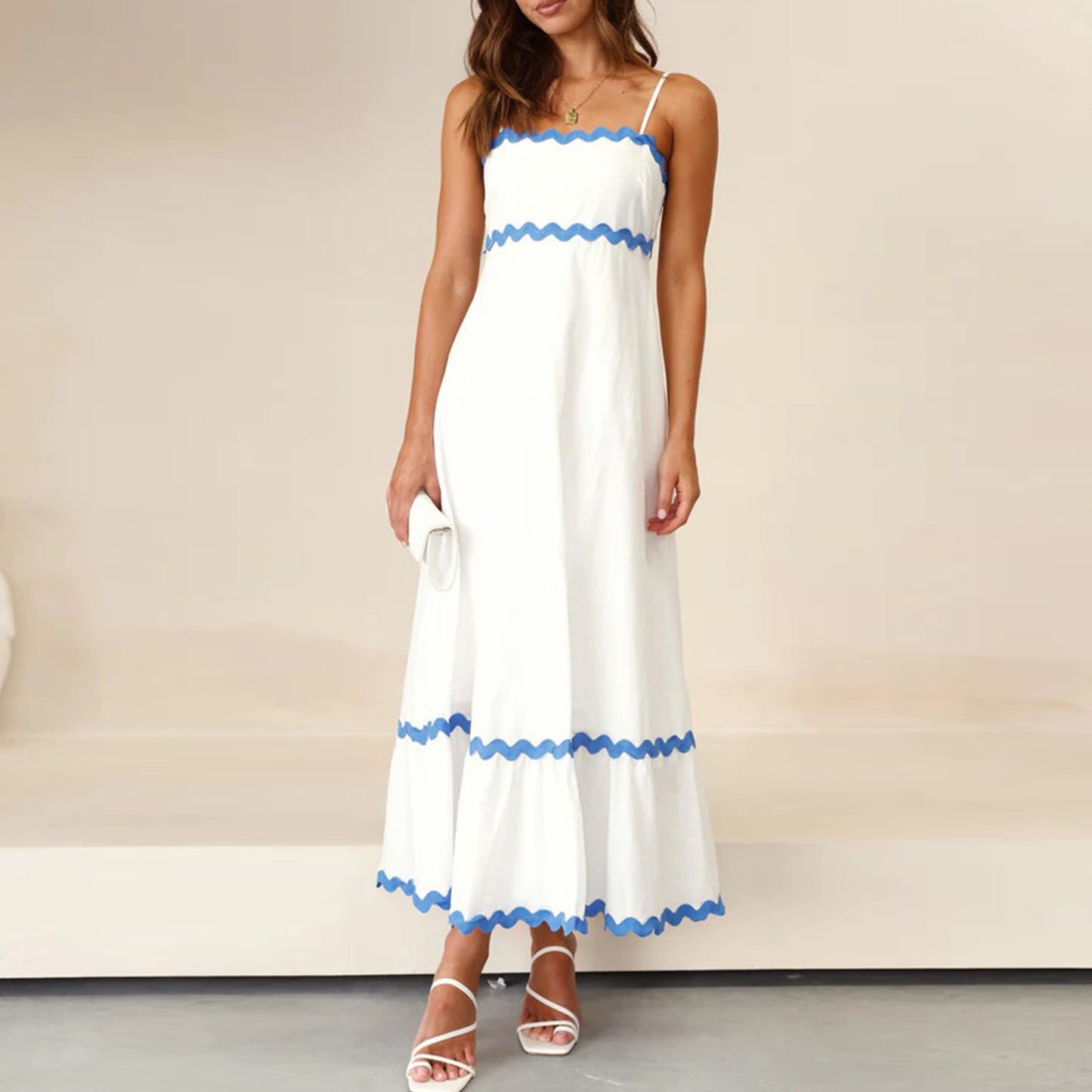 Women Summer 2024 Spaghetti Straps Boho Flowy Loose Midi Dress