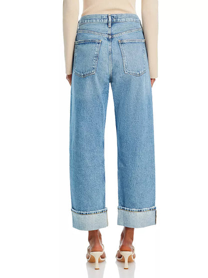 KUNMI Jeans for Women Wide Leg Baggy High Waist Boyfriends Straight Leg Stretchy Denim Pants Trendy Fall 2024