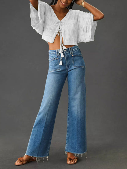 KUNMI Jeans for Women Wide Leg Baggy High Waist Boyfriends Straight Leg Stretchy Denim Pants Trendy Fall 2024