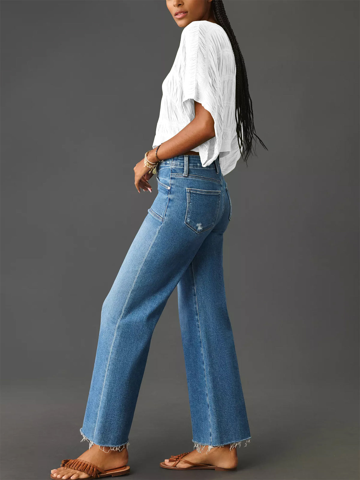KUNMI Jeans for Women Wide Leg Baggy High Waist Boyfriends Straight Leg Stretchy Denim Pants Trendy Fall 2024