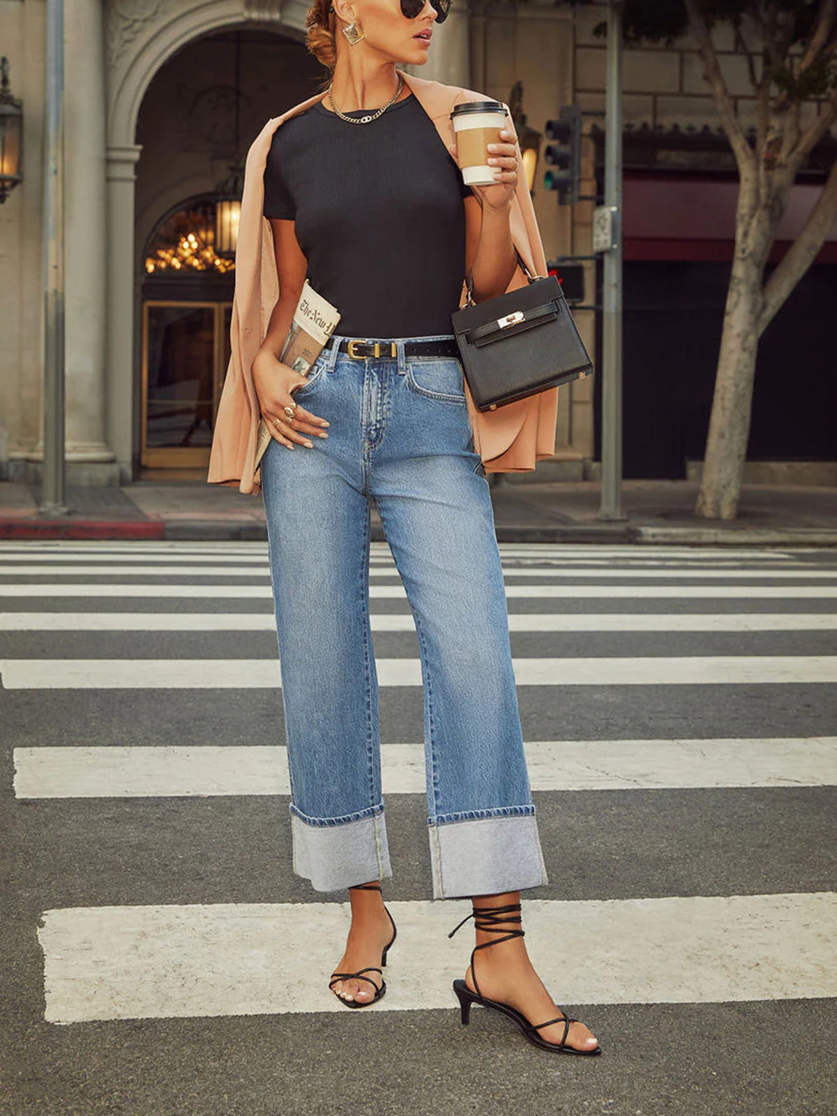 KUNMI Jeans for Women Wide Leg Baggy High Waist Boyfriends Straight Leg Stretchy Denim Pants Trendy Fall 2024